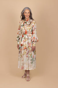 Crinkle Chiffon Floral Pussybow Midi Dress - Tea in the Garden