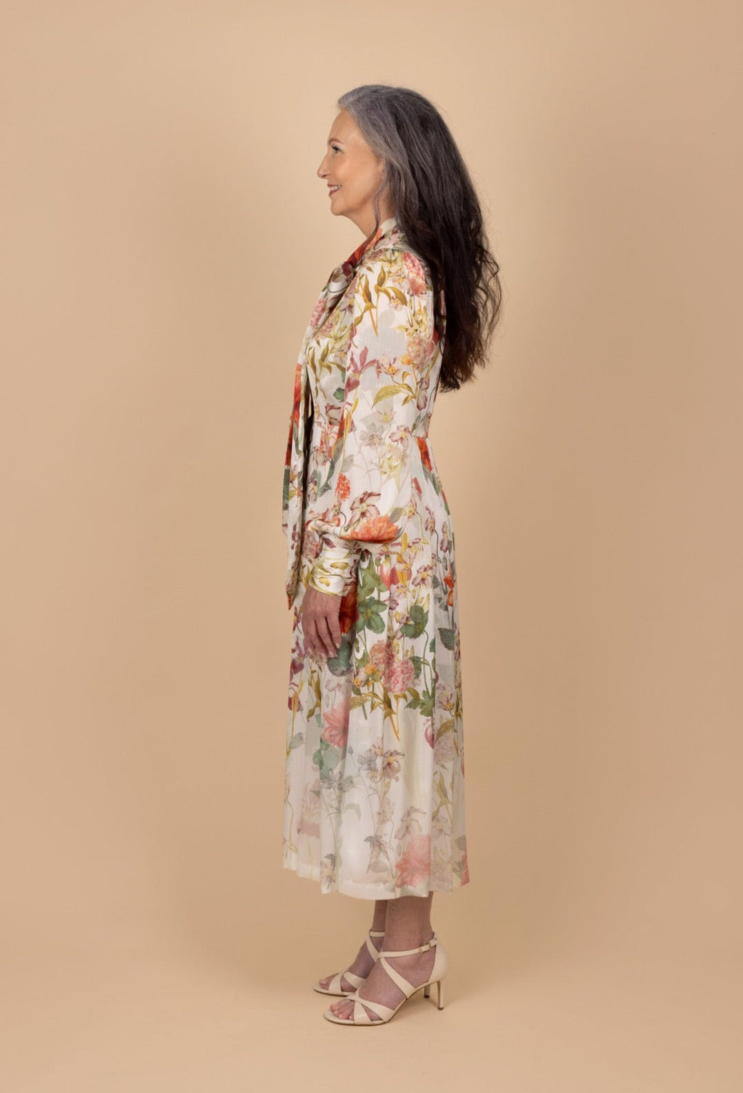 Crinkle Chiffon Floral Pussybow Midi Dress - Tea in the Garden