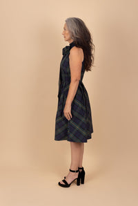 Plaid Tie-Neck Taffeta Cocktail Dress - Tea in the Garden