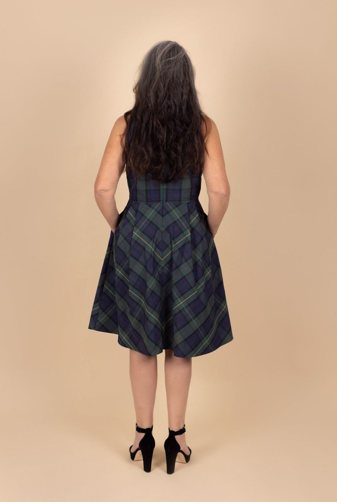 Plaid Tie-Neck Taffeta Cocktail Dress - Tea in the Garden