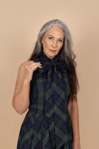 Plaid Tie-Neck Taffeta Cocktail Dress - Tea in the Garden