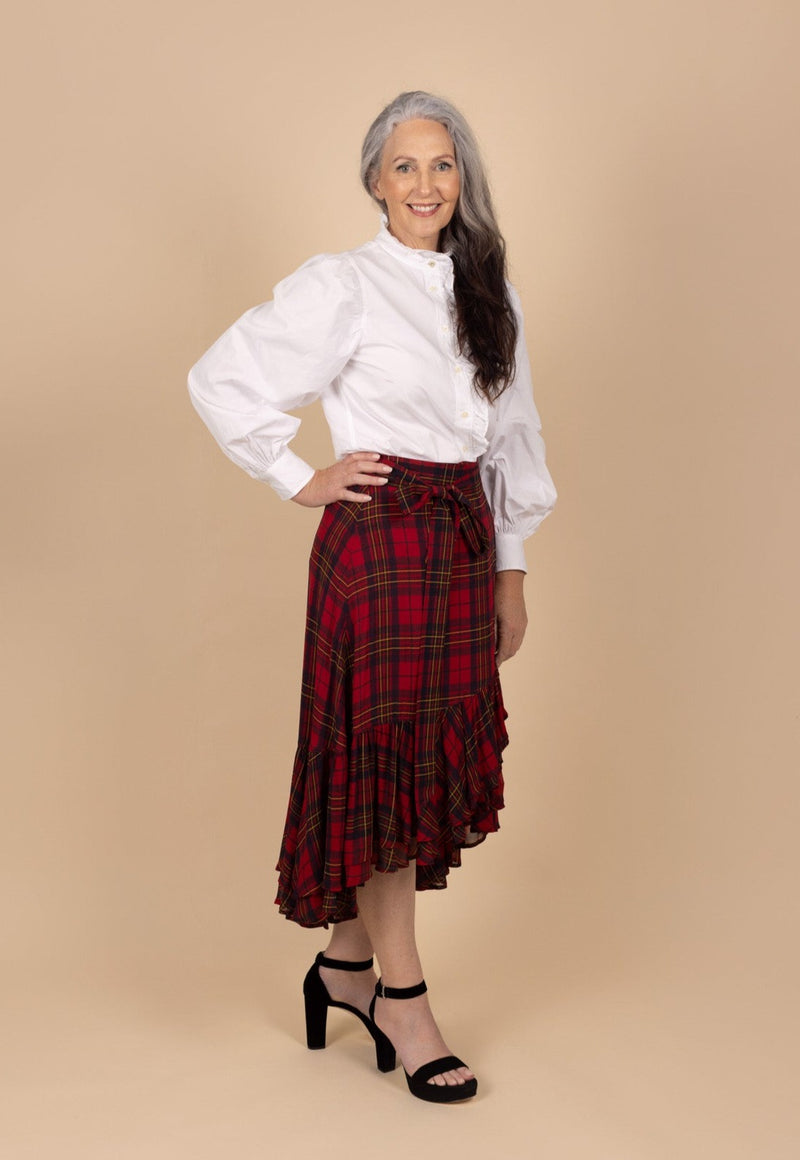 Plaid Ruffle-Trim Georgette Wrap Skirt - Tea in the Garden