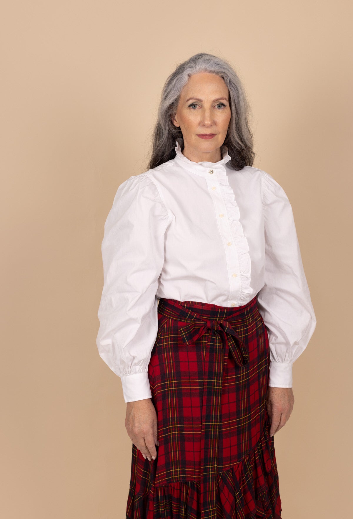 Plaid Ruffle-Trim Georgette Wrap Skirt - Tea in the Garden