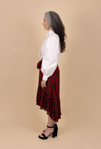 Plaid Ruffle-Trim Georgette Wrap Skirt - Tea in the Garden