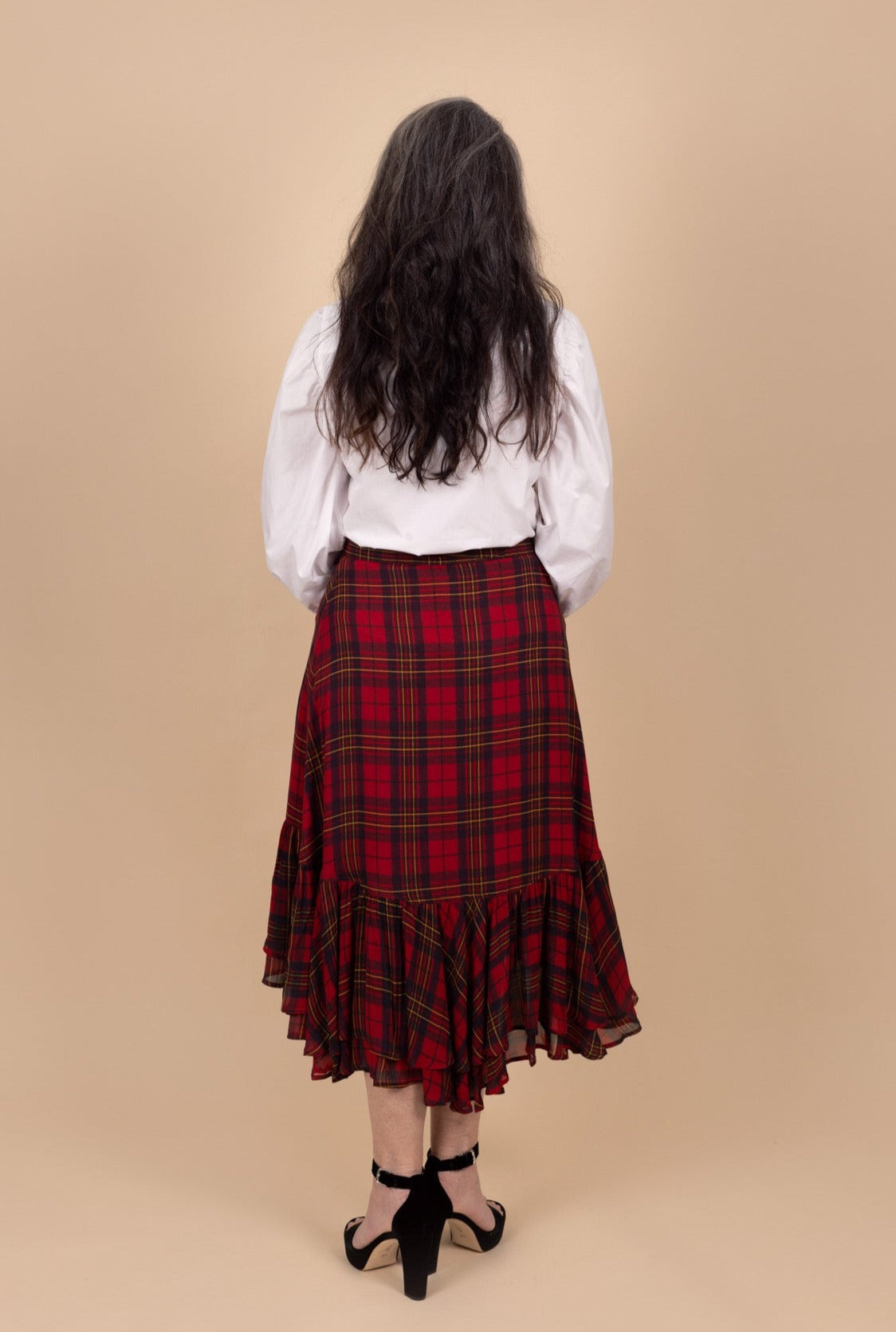 Plaid Ruffle-Trim Georgette Wrap Skirt - Tea in the Garden