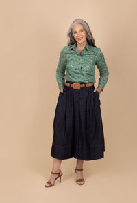 Button Front Denim Skirt - Tea in the Garden