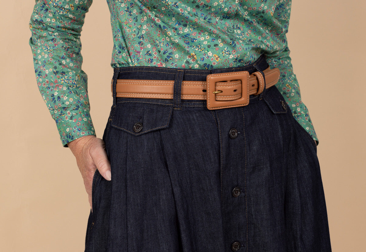 Button Front Denim Skirt - Tea in the Garden