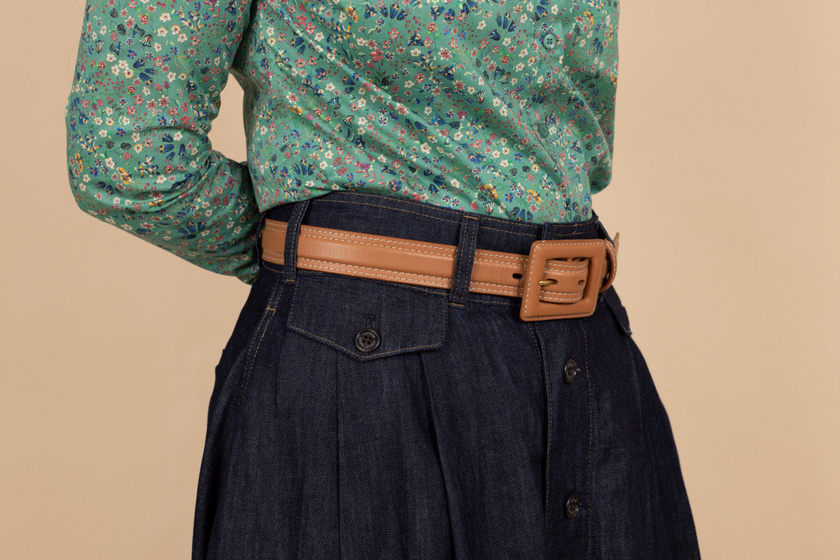 Button Front Denim Skirt - Tea in the Garden