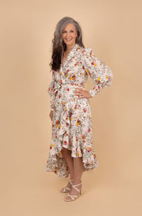 Wrap Midi Ruffle Dress - Tea in the Garden