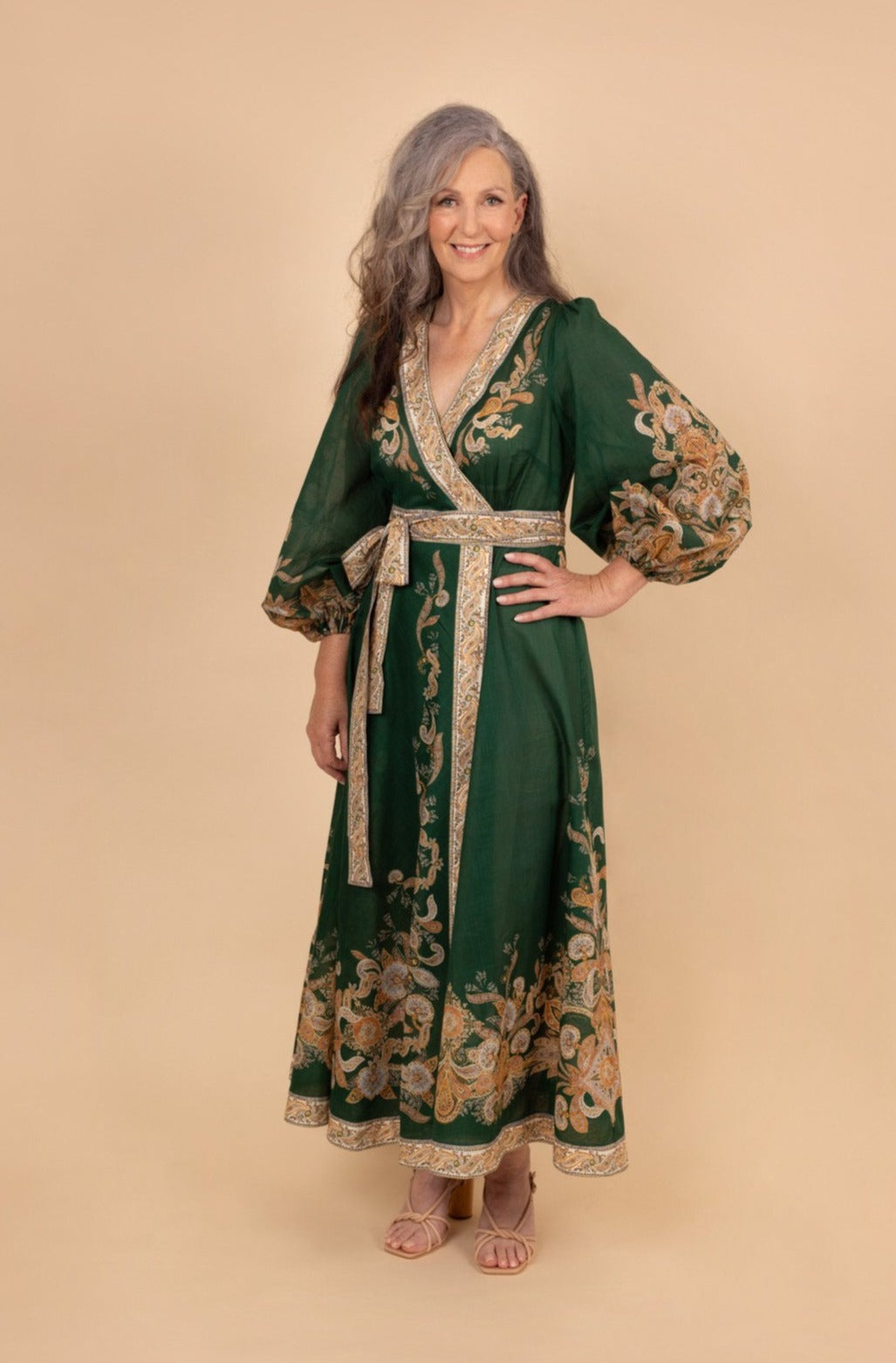 zimmermann emerald green dress Zimmermann Everley Floral Linen Midi Dress, Green