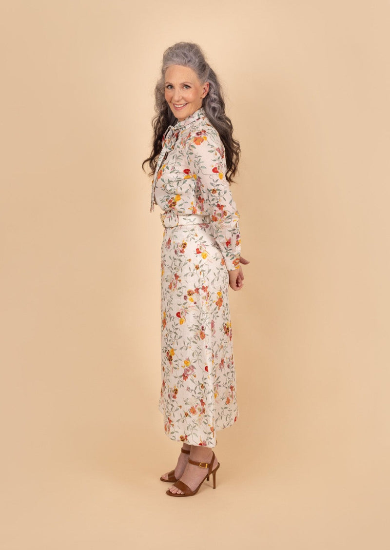 Cotton Voile Shirt & Belted Midi Skirt Set - Tea in the Garden