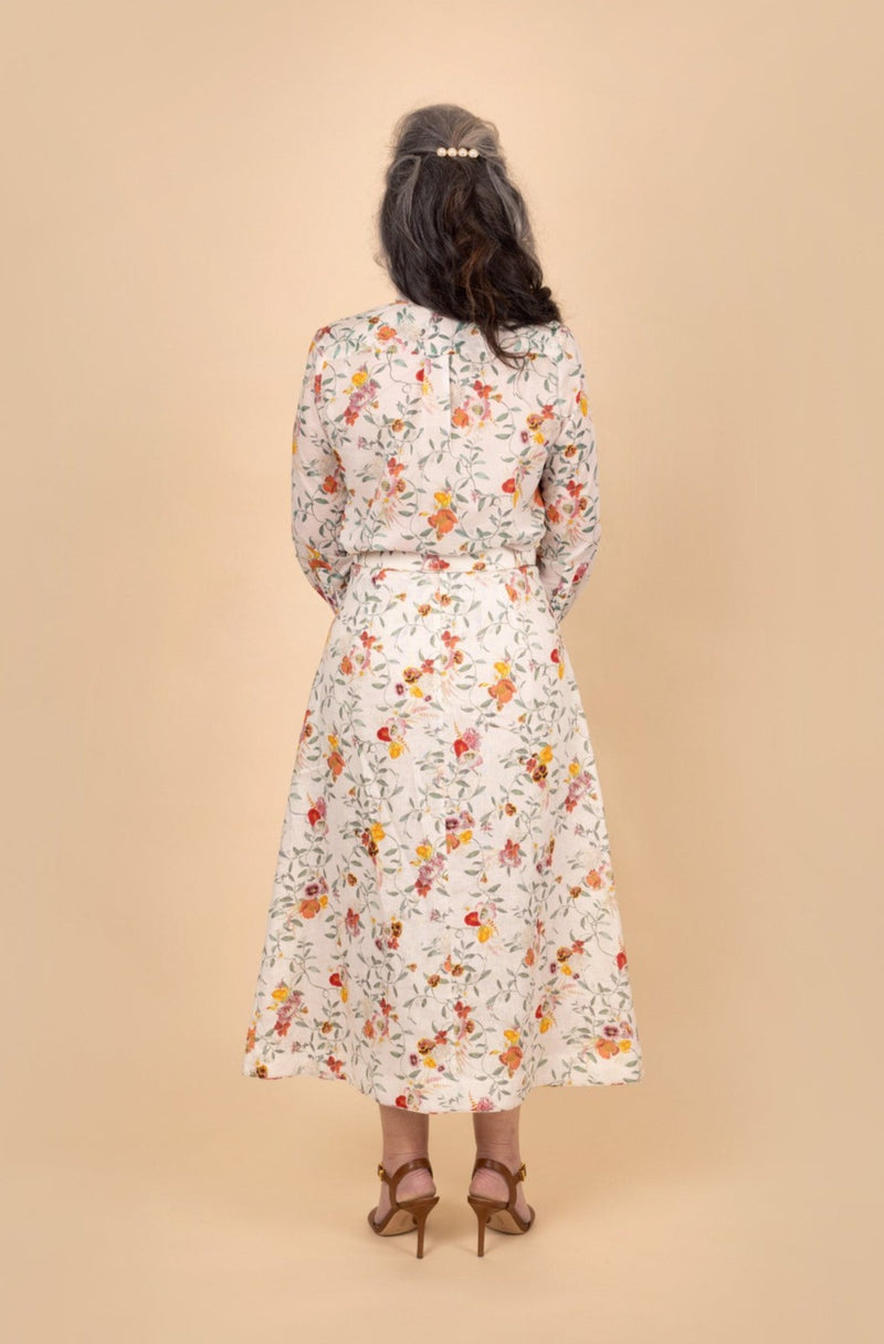 Cotton Voile Shirt & Belted Midi Skirt Set - Tea in the Garden