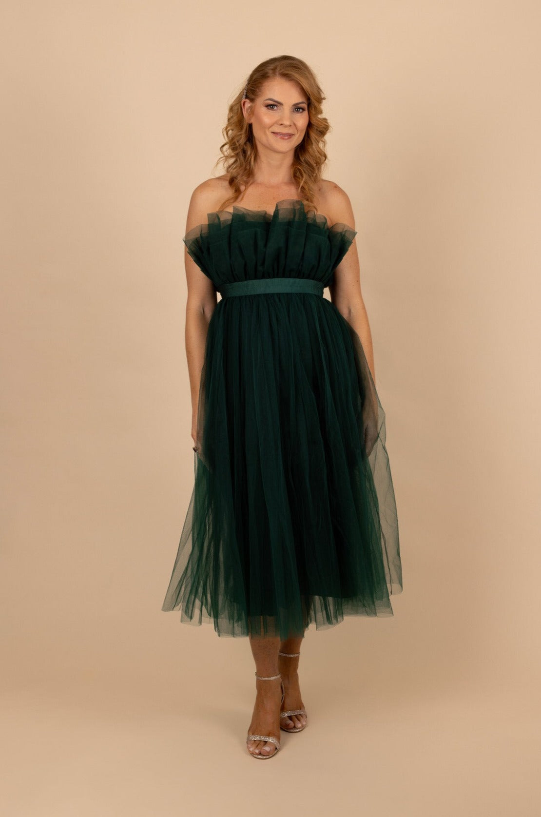 Corseted Tulle Woven Midi Dress - Tea in the Garden