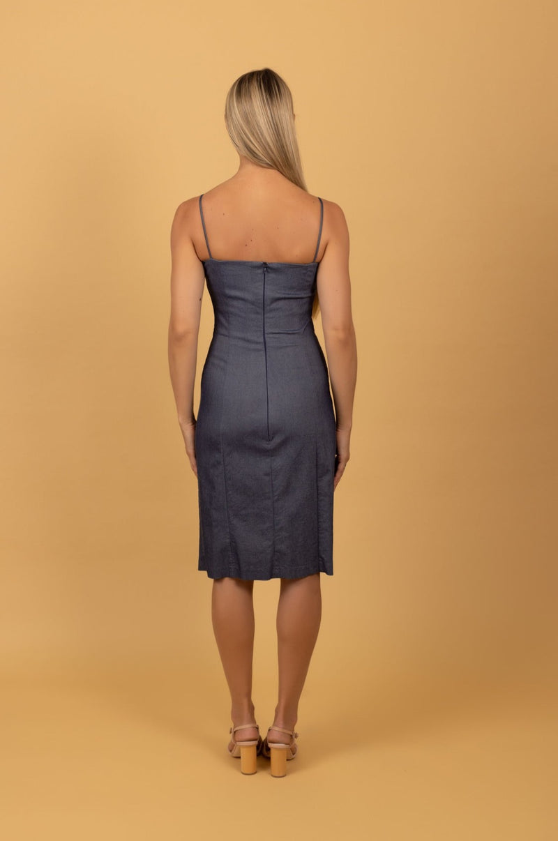 Denim Square Neck Dress - Tea in the Garden